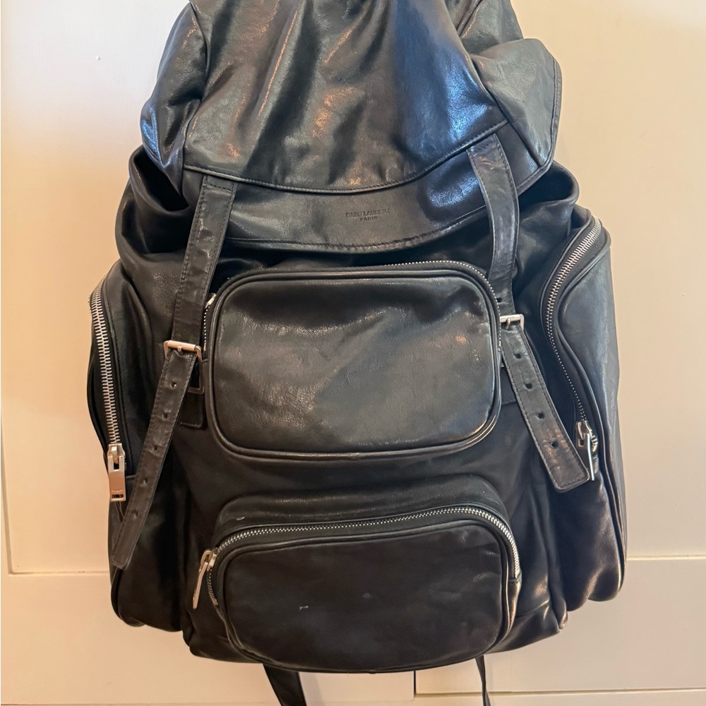 Yves Saint Laurent Black Backpack with Structured Design
